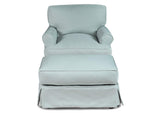 SU-117620-30-391043 Sunset Trading Horizon Slipcovered T-Cushion Chair with Ottoman | Performance Fabric Washable Water-Resistant Stain-Proof | Ocean Blue