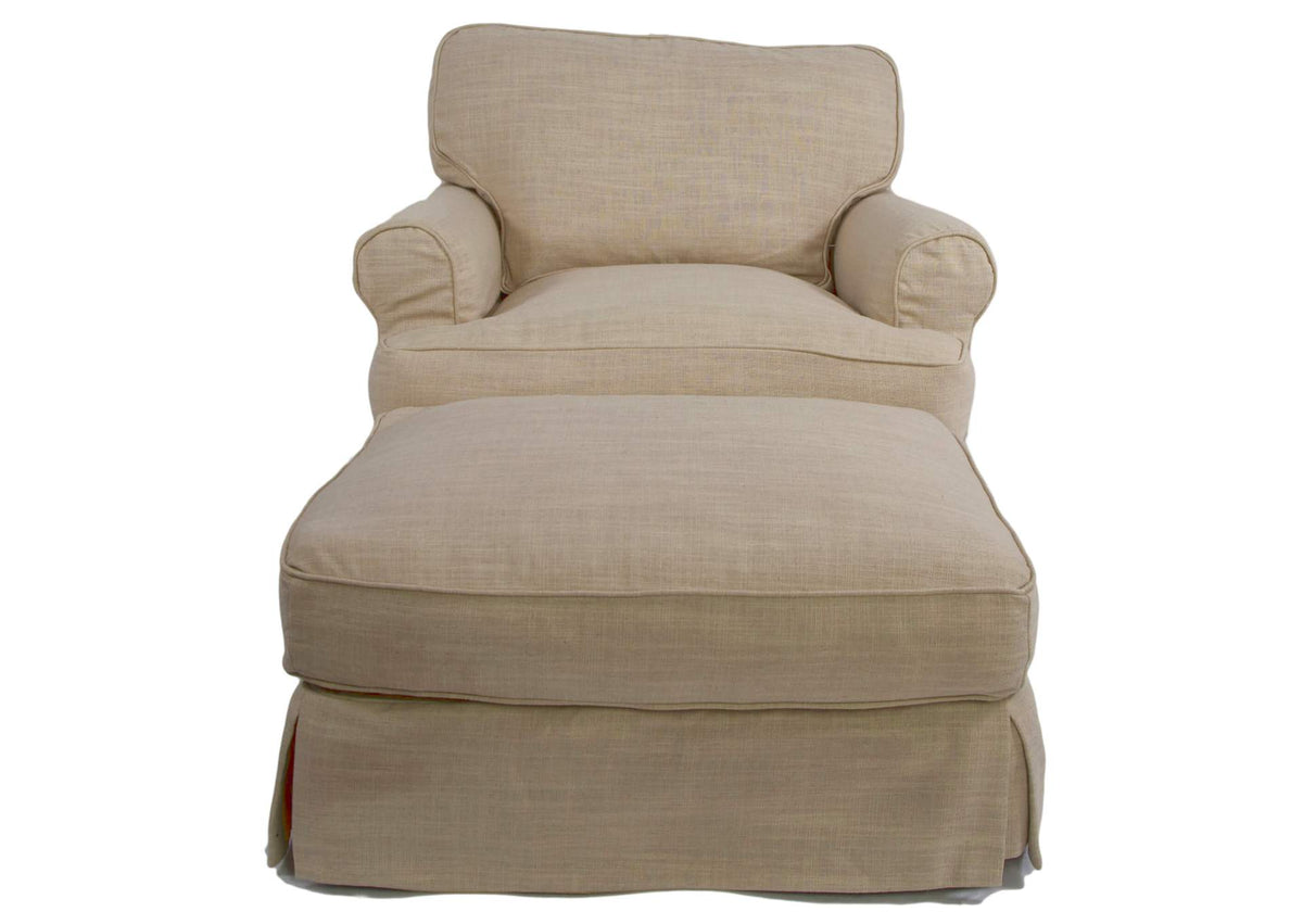 SU-117620-30-466082 Sunset Trading Horizon Slipcovered T-Cushion Chair with Ottoman | Linen