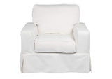 SU-108520-30-391081 Sunset Trading Americana Box Cushion Slipcovered Chair and Ottoman | Performance Fabric Washable Water-Resistant Stain-Proof | White