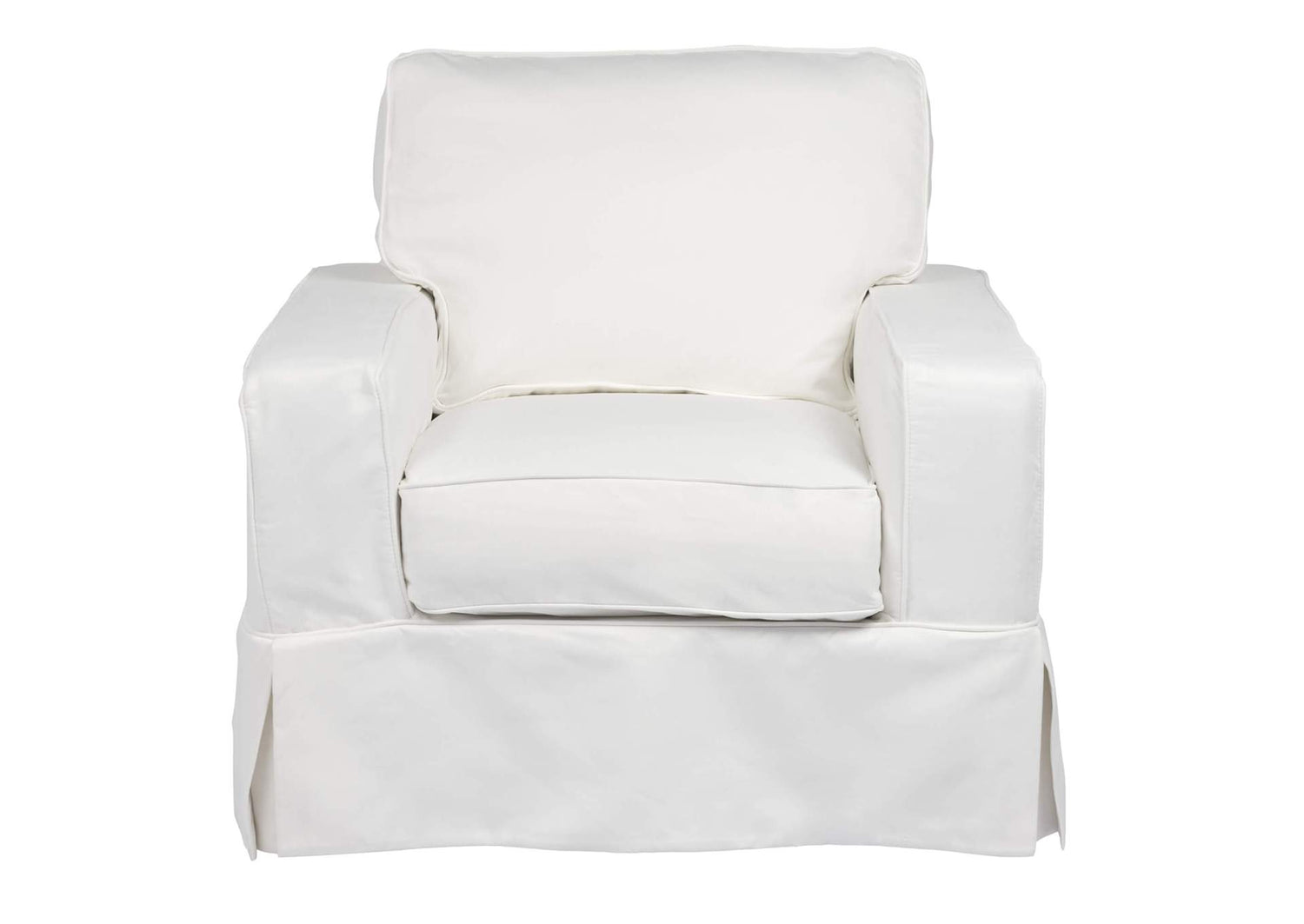 SU-108520-391081 Sunset Trading Americana Box Cushion Slipcovered Chair | Performance Fabric Washable Water-Resistant Stain-Proof | White