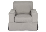 SU-108520-30-391094 Sunset Trading Americana Box Cushion Slipcovered Chair and Ottoman | Performance Fabric Washable Water-Resistant Stain-Proof | Gray