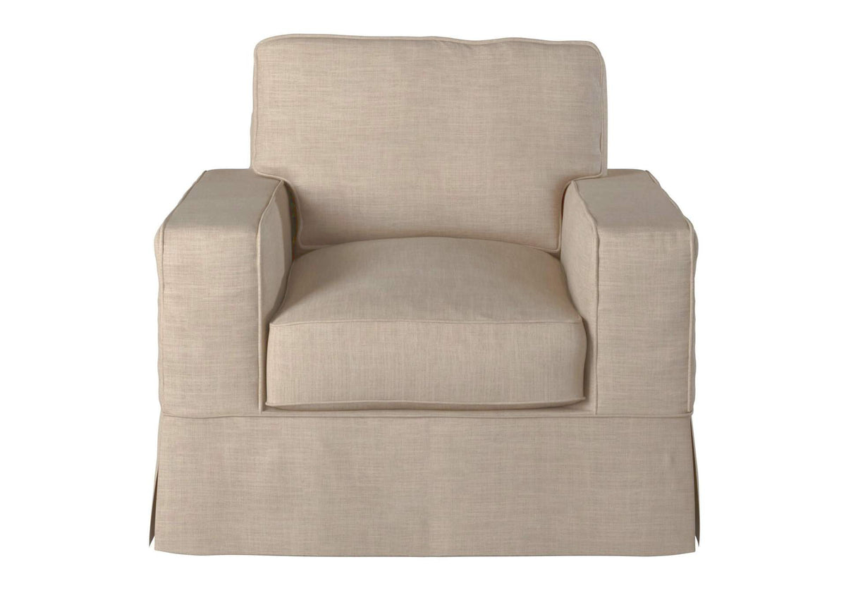 SU-108520-466082 Sunset Trading Americana Box Cushion Slipcovered Chair | Linen
