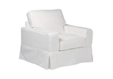 SU-108520-30-391081 Sunset Trading Americana Box Cushion Slipcovered Chair and Ottoman | Performance Fabric Washable Water-Resistant Stain-Proof | White