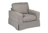 SU-108520-30-391094 Sunset Trading Americana Box Cushion Slipcovered Chair and Ottoman | Performance Fabric Washable Water-Resistant Stain-Proof | Gray