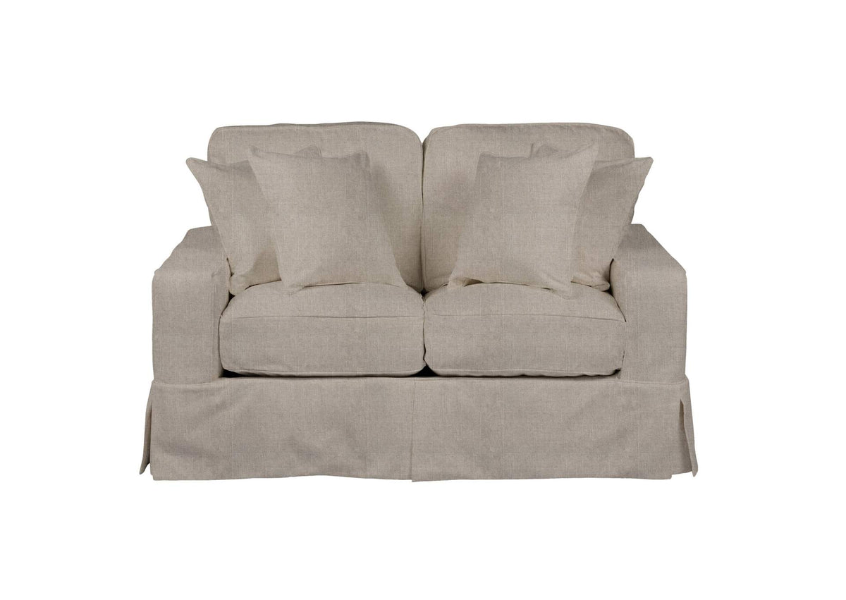 SU-108510-220591 Sunset Trading Americana Box Cushion Slipcovered Loveseat ÿ| Light Grayÿ