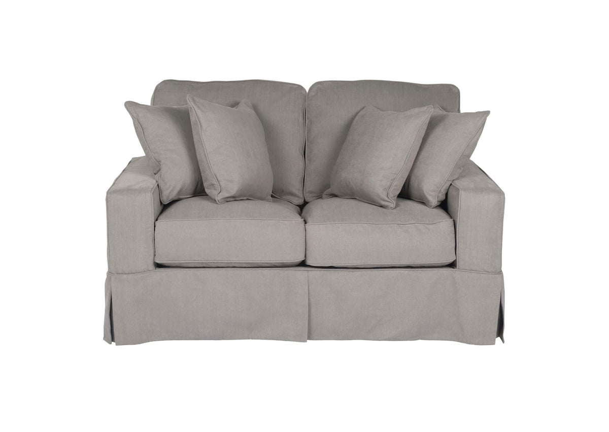 SU-108510-391094 Sunset Trading Americana Box Cushion Slipcovered Loveseat | Performance Fabric Washable Water-Resistant Stain-Proof | Gray