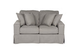 SU-108510-391094 Sunset Trading Americana Box Cushion Slipcovered Loveseat | Performance Fabric Washable Water-Resistant Stain-Proof | Gray