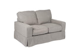 SU-108510-391094 Sunset Trading Americana Box Cushion Slipcovered Loveseat | Performance Fabric Washable Water-Resistant Stain-Proof | Gray