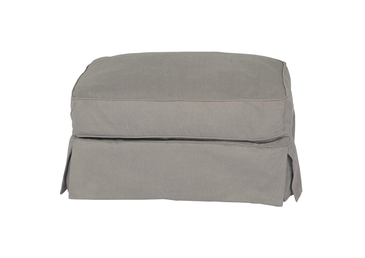 SU-108530-391094 Sunset Trading Americana Box Cushion Slipcovered Ottoman | Performance Fabric Washable Water-Resistant Stain-Proof | Gray