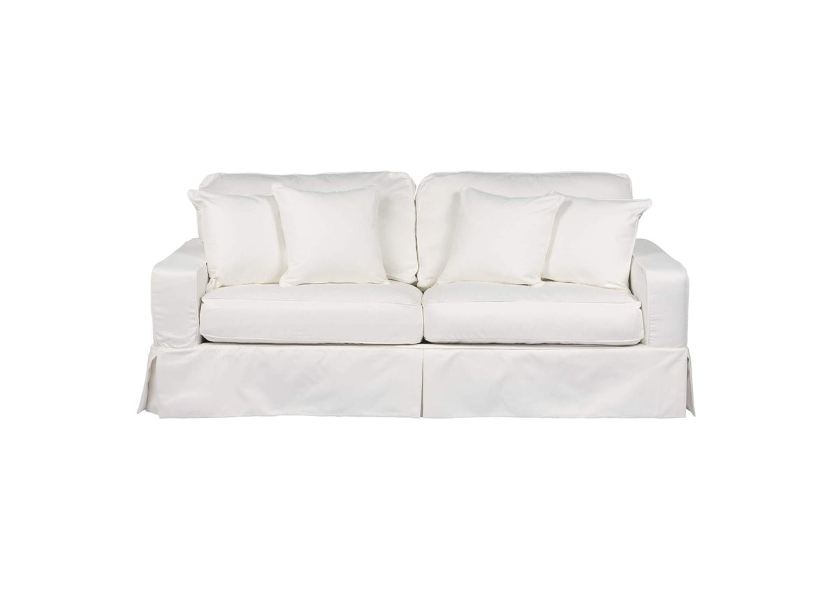 SU-108500-391081 Sunset Trading Americana Box Cushion Slipcovered Sofa | Performance Fabric Washable Water-Resistant Stain-Proof | White