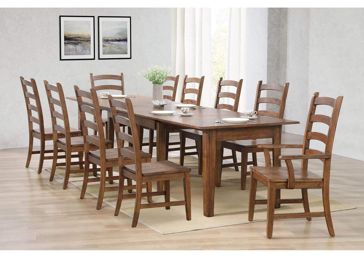 DLU-BR134-AM11PC Sunset Trading 11 Piece Simply Brook Rectangular Extendable Table Dining Set | Amish Brown