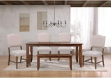 DLU-BR4272-C85-BNAM6P Sunset Trading Simply Brook 6 Piece 72" Rectangular Extendable Table Dining Set with Bench | 4 Upholstered Chairs | Amish Brown | Seats 8