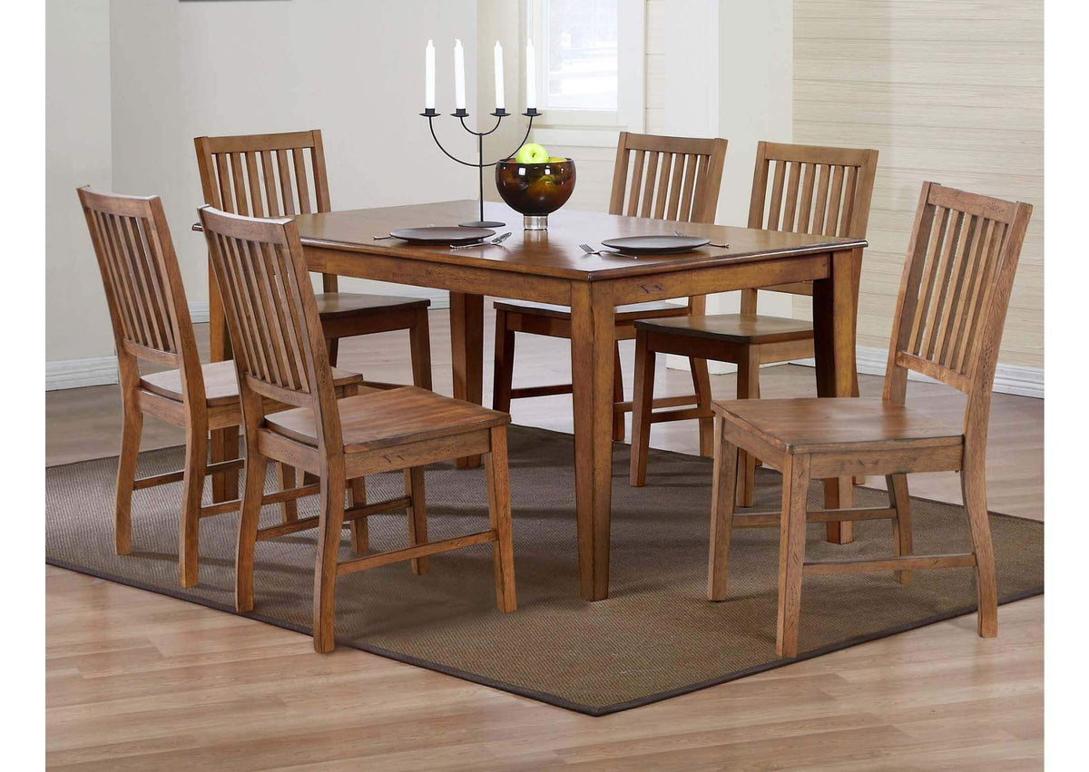 DLU-BR3660-C60-AM7PC Sunset Trading Simply Brook Rectangular Table Dining Set| 6 Chairs| Amish Brown