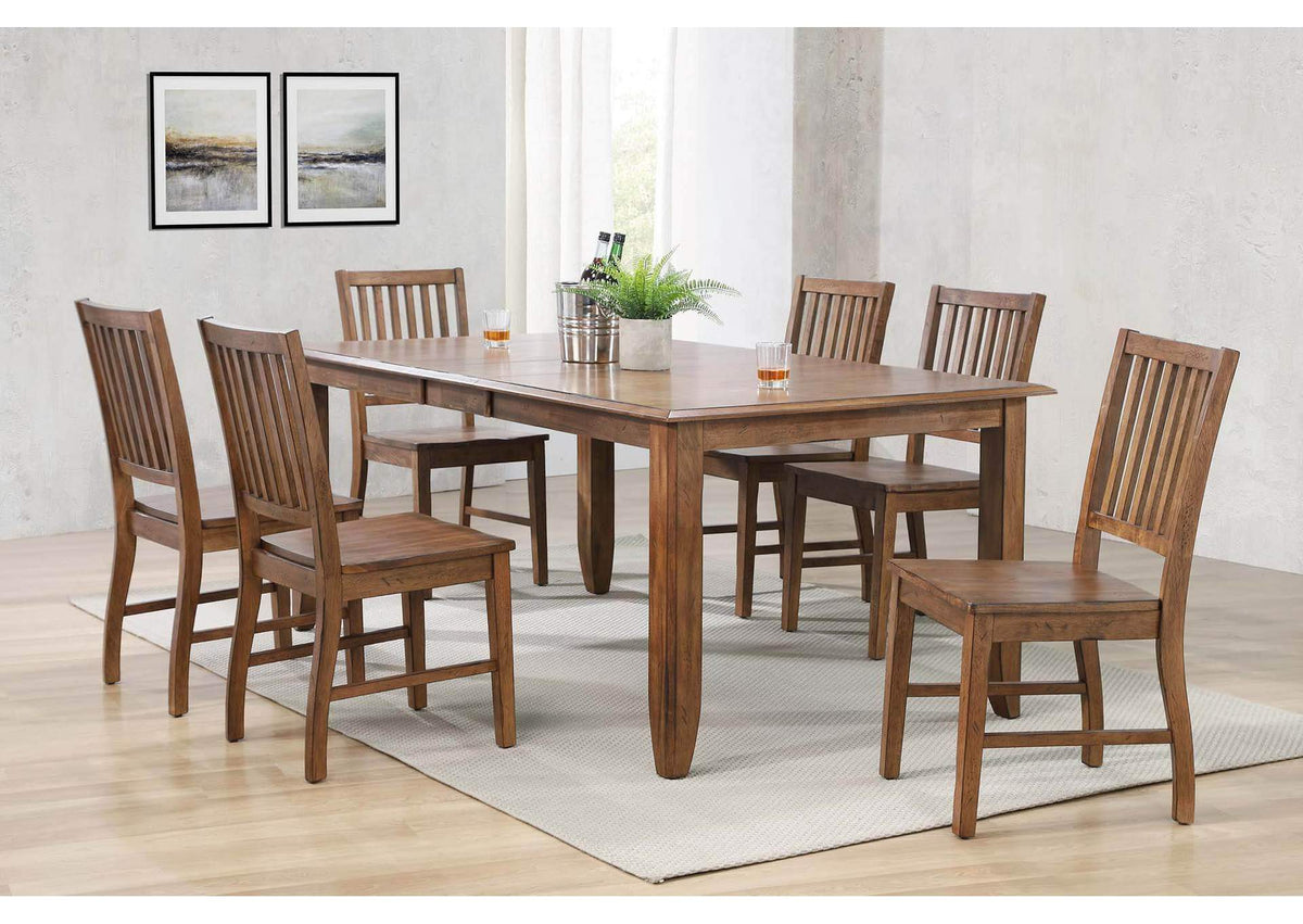 DLU-BR4272-C60-AMSB8PC Sunset Trading 8 Piece Simply Brook Extendable Table Dining Set| Sideboard | Amish Brown