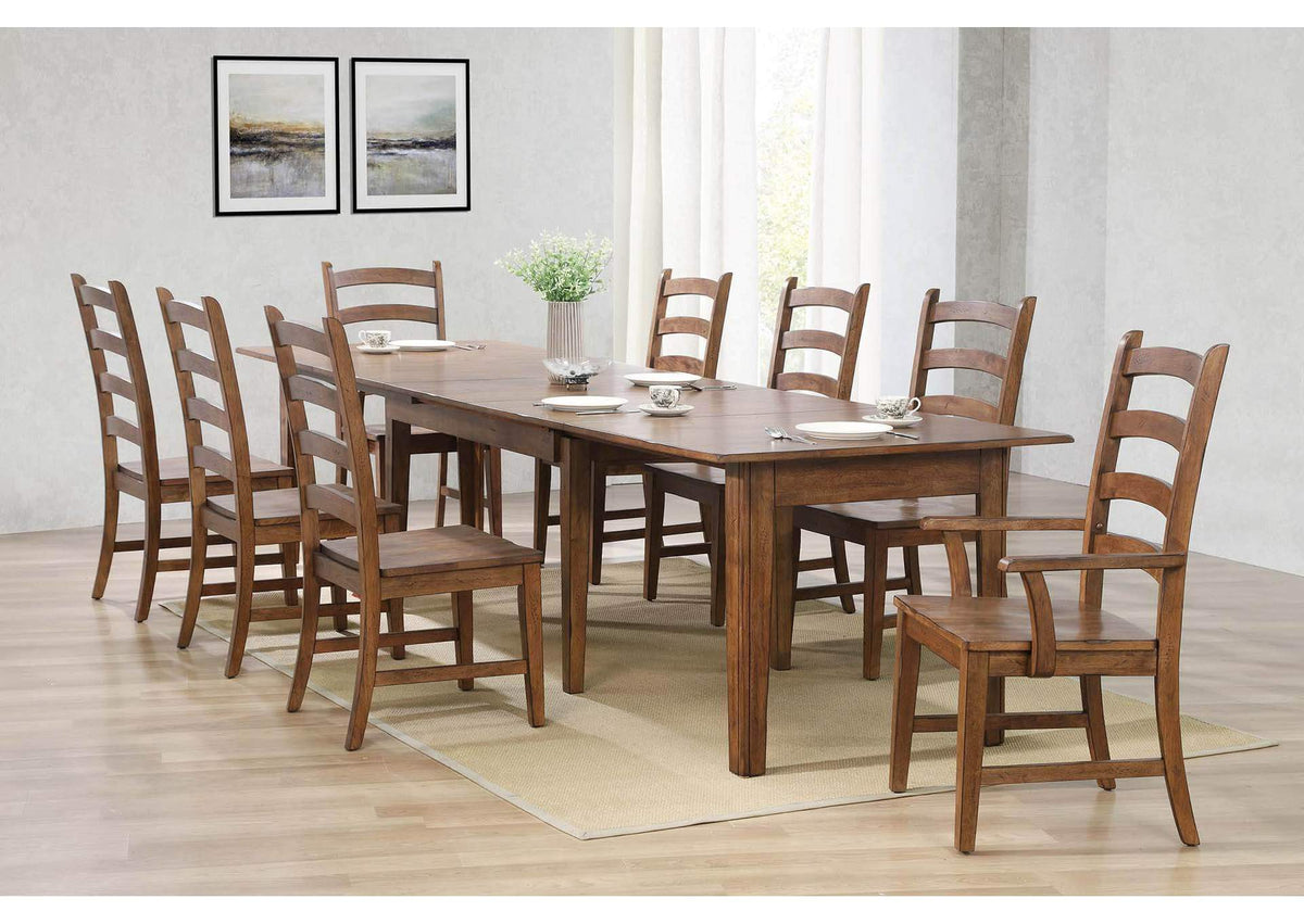 DLU-BR134-AM9PC Sunset Trading 9 Piece Simply Brook Rectangular Extendable Table Dining Set | Amish Brown