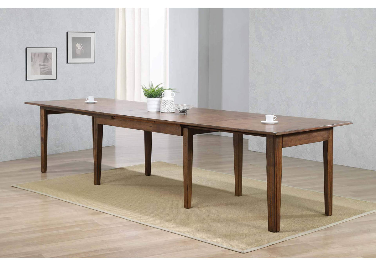 DLU-BR134-AM Sunset Trading Simply Brook 134" Rectangular Extendable Dining Table | Amish Brown
