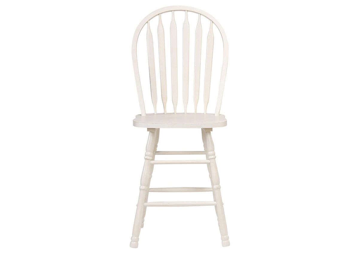 DLU-AWLO4242CB-B824-3P Sunset Trading Oakley Selections 3 Piece 42" Round Extendable Drop Leaf Pub Table Set | 2 Windsor Arrowback Barstools | Antique White/Light Oak Solid Wood | Seats 4 | Dining Room Kitchen Furniture