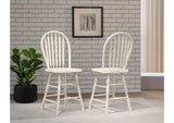 DLU-ADW-B824-AW-2 Sunset Trading Andrews Arrowback 24" Barstool | Antique White and Brown Solid Wood Counter Height Stool | Set of 2