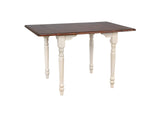 PK-ADW3448-AW Sunset Trading Andrews 48" Rectangular Extendable Drop Leaf Dining Table | Antique White with Chestnut Brown Top?| Seats 6