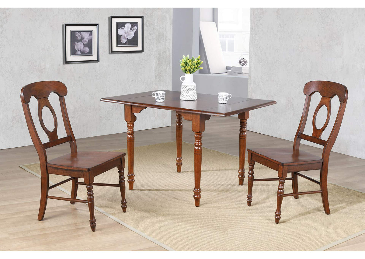PK-ADW3448-C50-CT3P Sunset Trading Andrews 3 Piece 48" Rectangular Dining Set | Expandable Drop Leaf Table | Chestnut Brown | 2 Napoleon Chairs | Seats 6