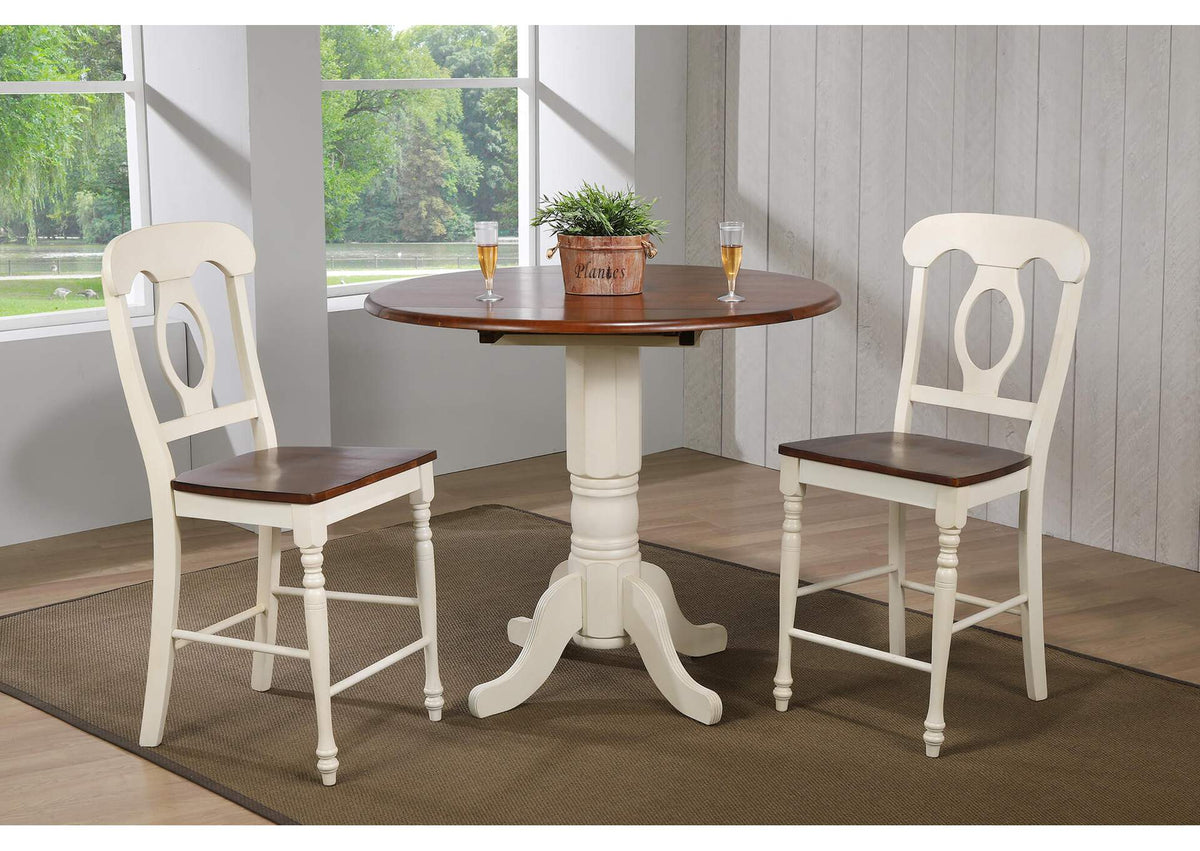 DLU-ADW4242CB-B50-AW3PC Sunset Trading 3 Piece Andrews 42" Round Drop Leaf Pub Table Set with Napoleon Stools