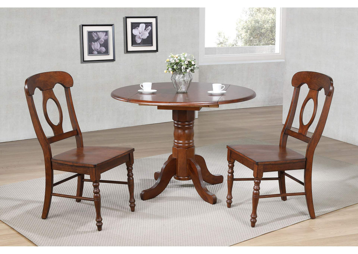 DLU-ADW4242-C50-CT3PC Sunset Trading 3 Piece 42" Round Drop Leaf Dining Set | Chestnut with Napoleon Chairs