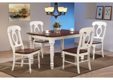 PK-ADW3660-C50-AW5P Sunset Trading Andrews 5 Piece 60" Rectangular Extendable Dining Set | Butterfly Leaf Table | 4 Napoleon Chairs | Antique White and Chestnut Brown | Seats 4