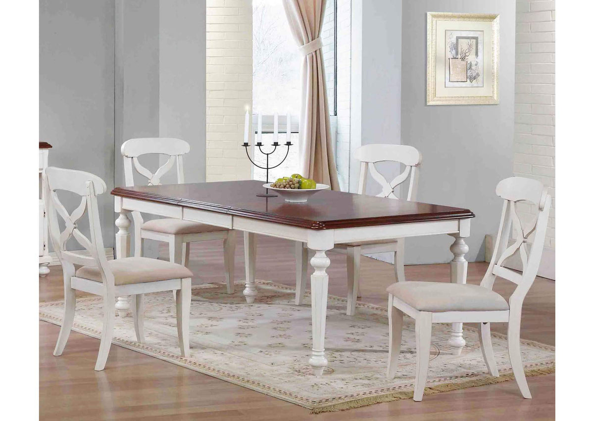 DLU-ADW4276-AW Sunset Trading Andrews Butterfly Leaf Dining Table | Antique White with Chestnut Finish Top