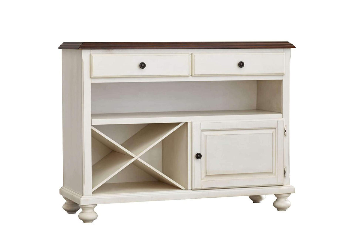 DLU-ADW-SER-AW Sunset Trading Andrews Server | Antique White with Chestnut Top
