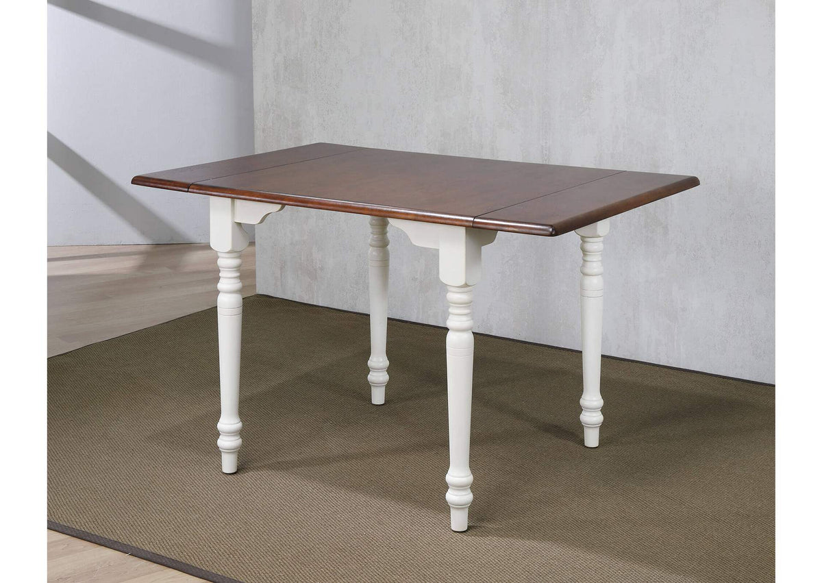 PK-ADW3448-AW Sunset Trading Andrews 48" Rectangular Extendable Drop Leaf Dining Table | Antique White with Chestnut Brown Top?| Seats 6