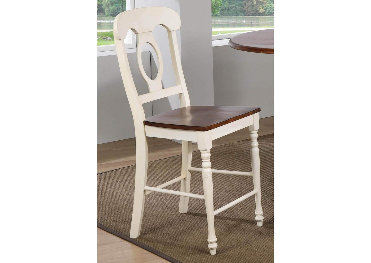 DLU-ADW-B50-AW-2 Sunset Trading Andrews Napoleon Barstool | Antique White and Chestnut | Set of 2