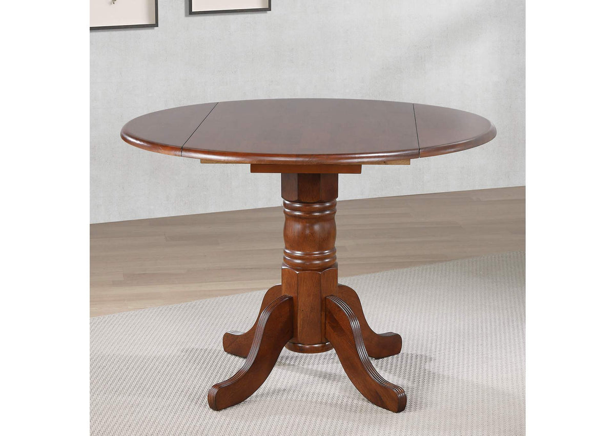 DLU-ADW4242-CT Sunset Trading Andrews 42" Round Drop Leaf Dining Table | Chestnut Brown | Seats 6