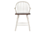 DLU-ADW-B3024A-AW-2 Sunset Trading Andrews 24" Counter Height Windsor Arm Stool | Antique White and Chestnut Brown| Set of 2