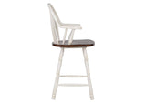 DLU-ADW-B3024A-AW-2 Sunset Trading Andrews 24" Counter Height Windsor Arm Stool | Antique White and Chestnut Brown| Set of 2