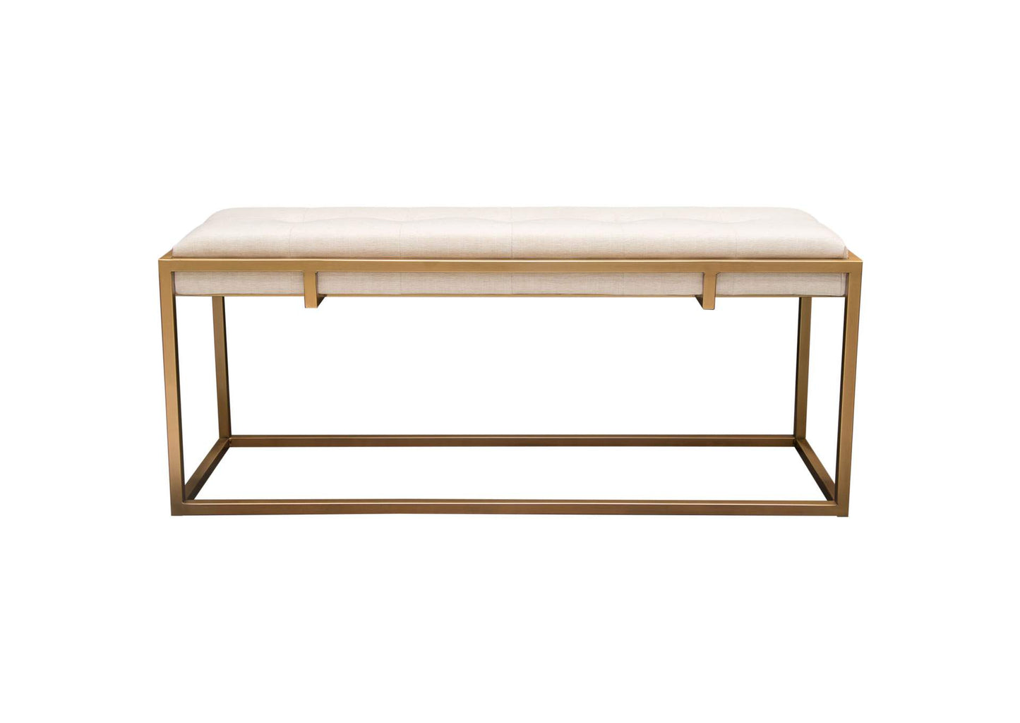 Babylon Large Bench Ottoman w/ Brushed Gold Frame & Padded Seat in Sand Linen by Diamond Sofa