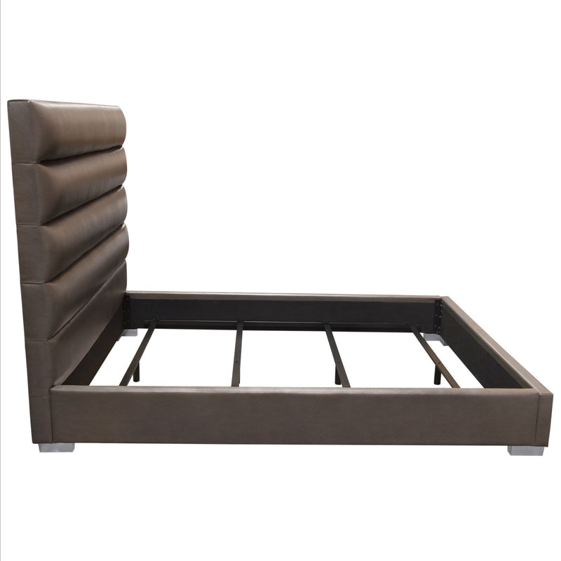 Bardot Channel Tufted Queen Bed in Elephant Grey Leatherette