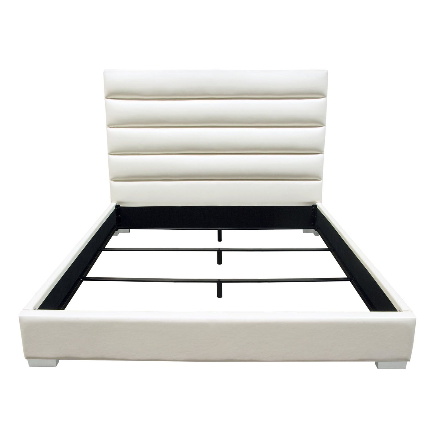 Bardot Channel Tufted Queen Bed in White Leatherette