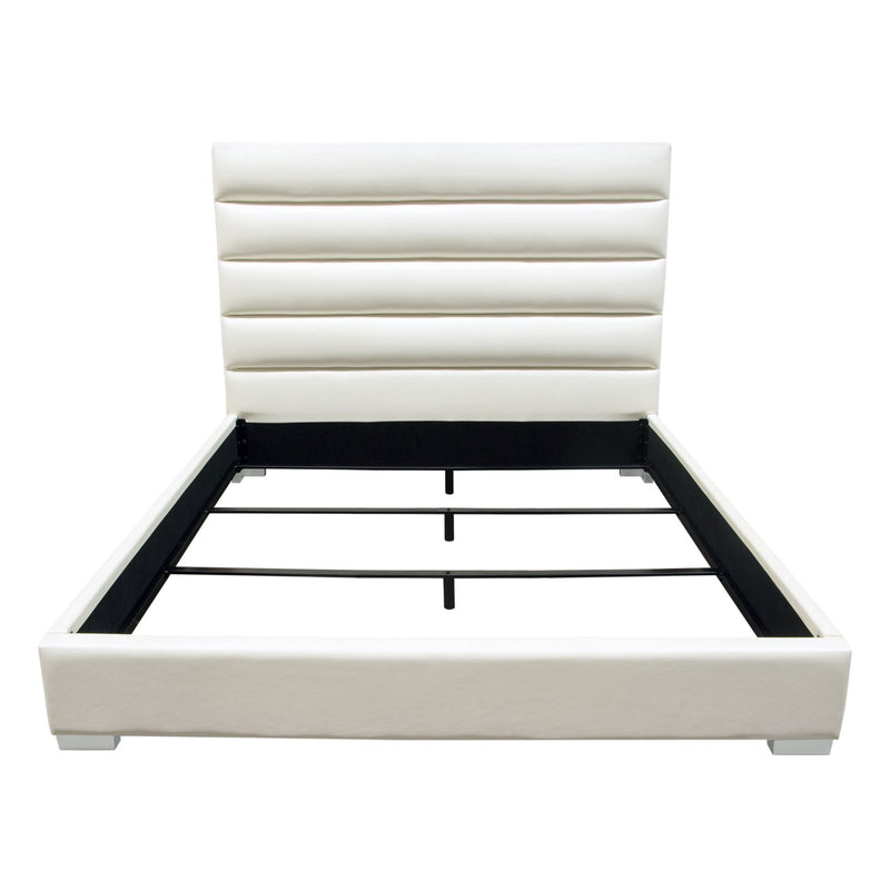 Bardot Channel Tufted Queen Bed in White Leatherette