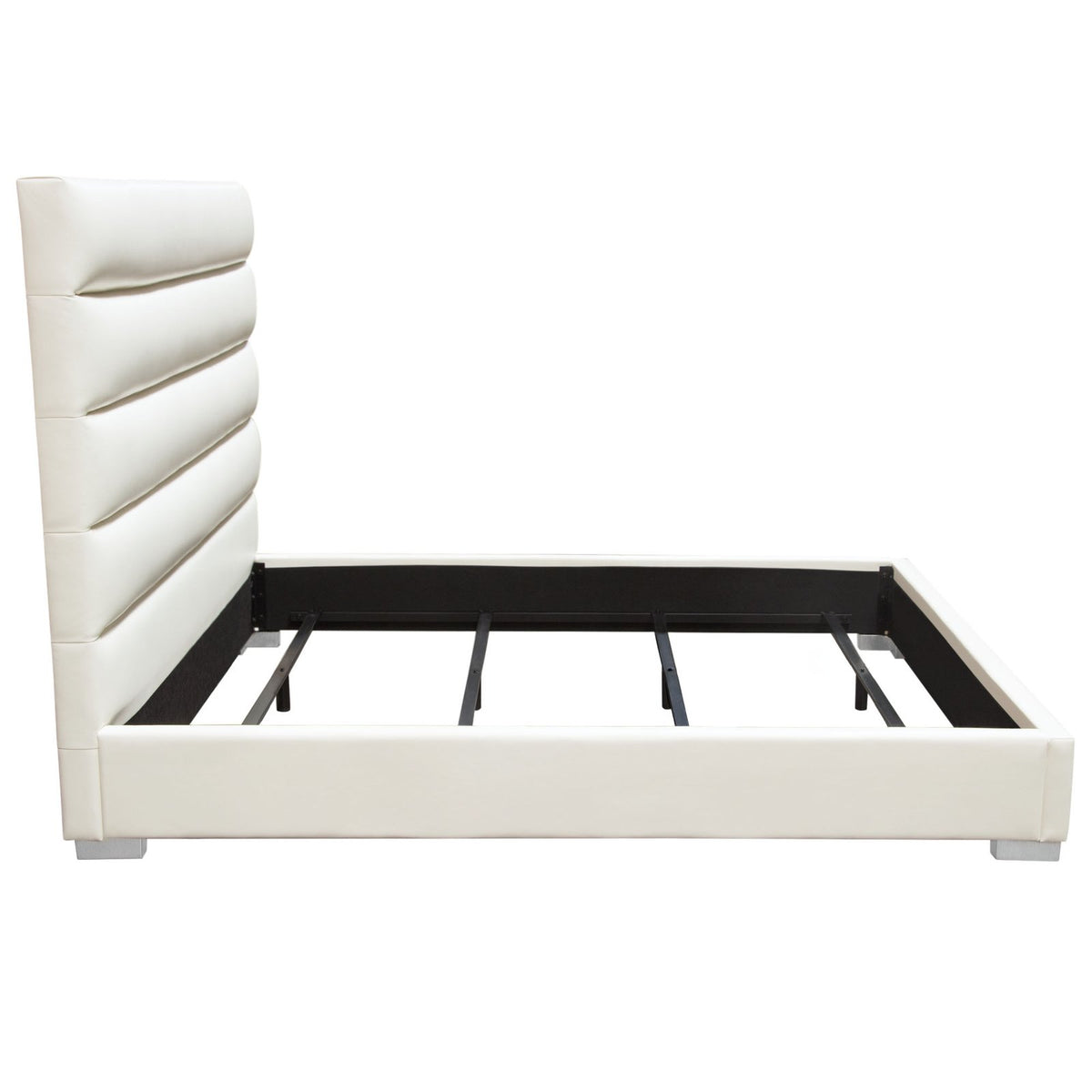 Bardot Channel Tufted Queen Bed in White Leatherette