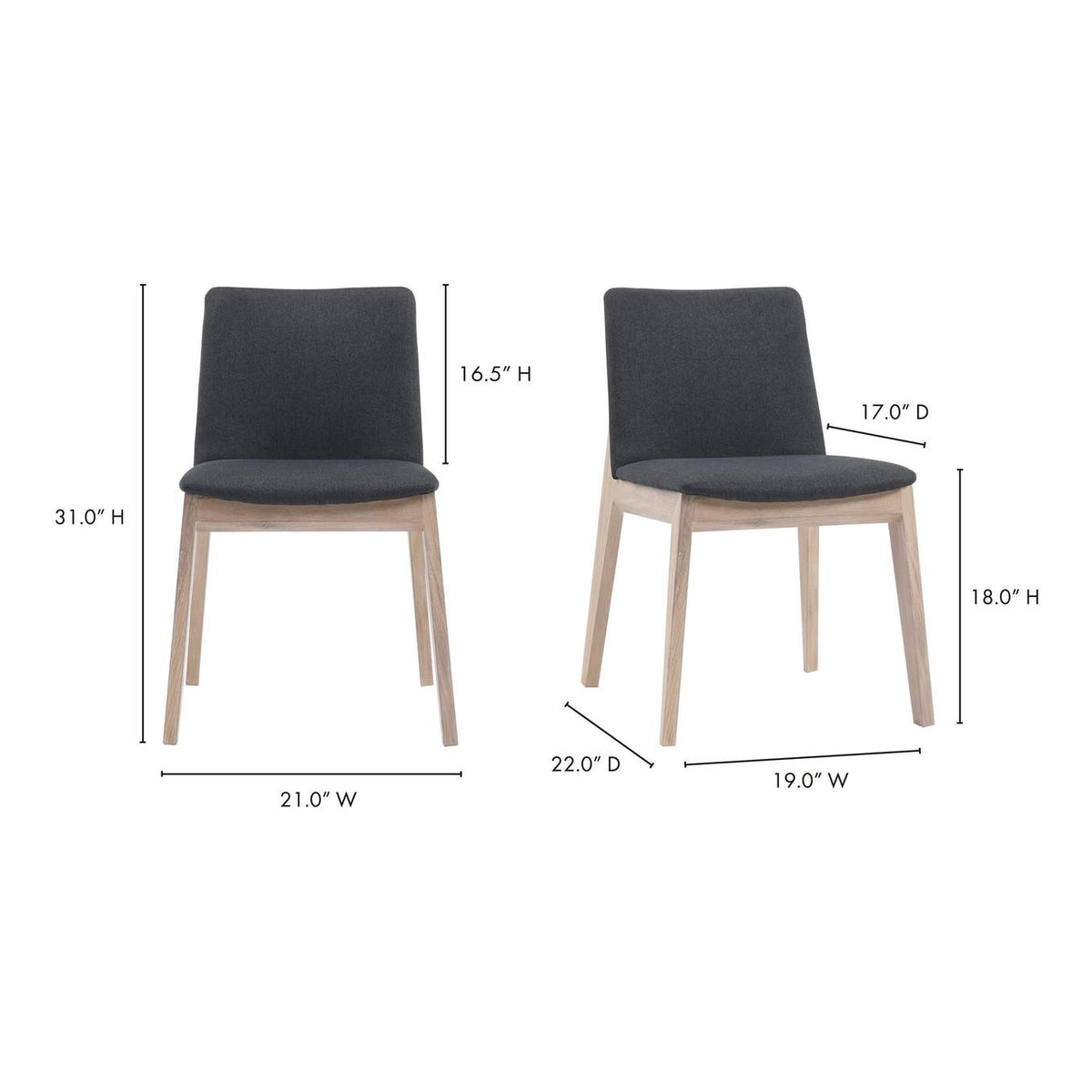 BC-1086-25 Deco Oak Dining Chair Dark Grey - Set Of Two