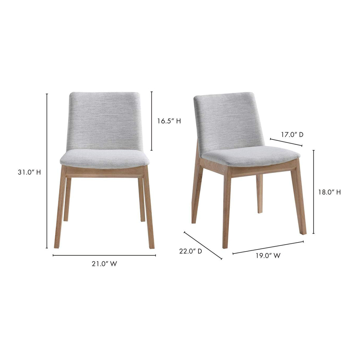 BC-1086-29 Deco Oak Dining Chair Light Grey - Set Of Two