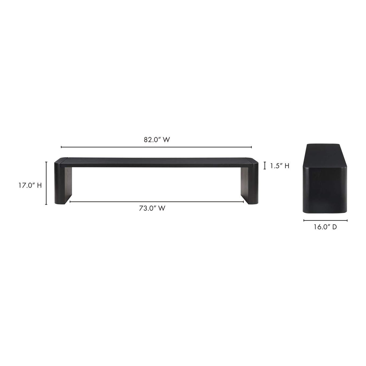 BC-1121-02-0 Post Large Dining Bench Black