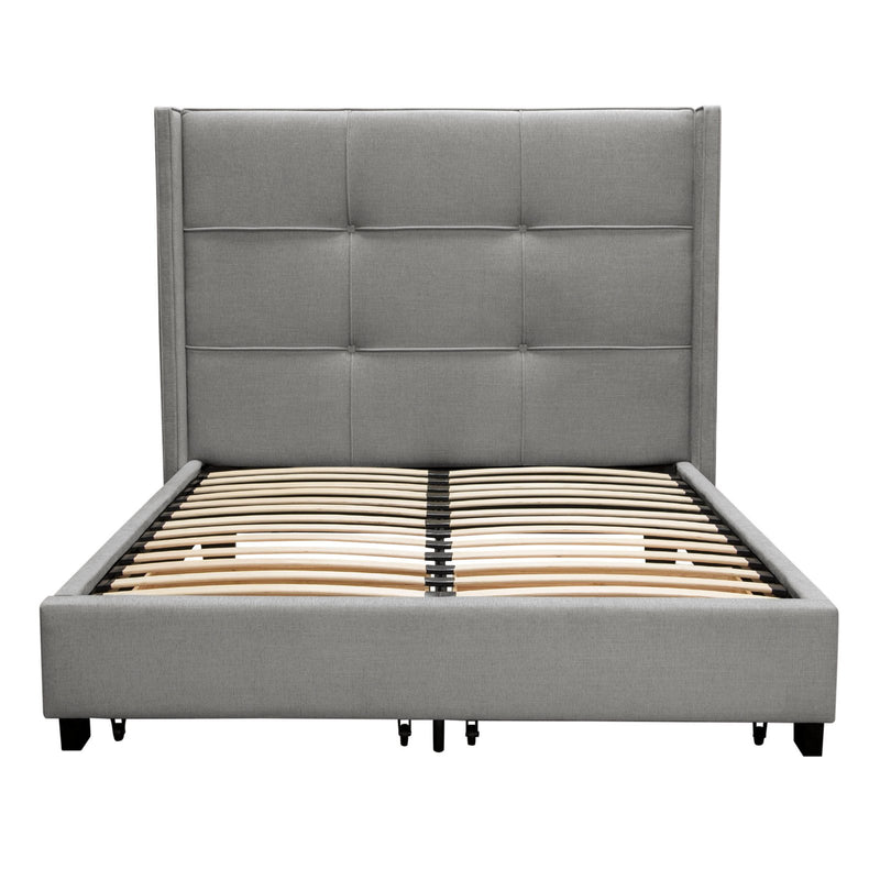 Beverly Queen Bed with Integrated Footboard Storage Unit & Accent Wings in Grey Fabric