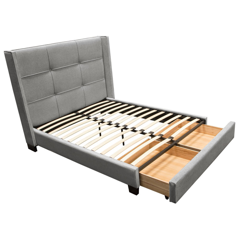 Beverly Queen Bed with Integrated Footboard Storage Unit & Accent Wings in Grey Fabric