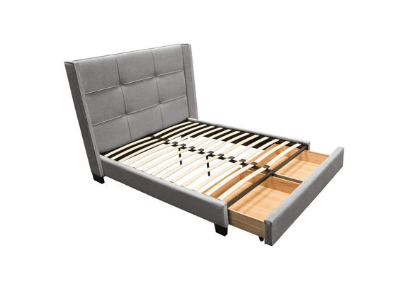 BEVERLYGRQUBED Beverly Queen Bed With Integrated Footboard Storage Unit & Accent Wings In Grey Fabric By Diamond Sofa