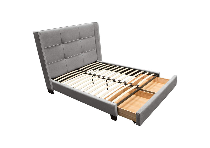 BEVERLYGRQUBED Beverly Queen Bed With Integrated Footboard Storage Unit & Accent Wings In Grey Fabric By Diamond Sofa