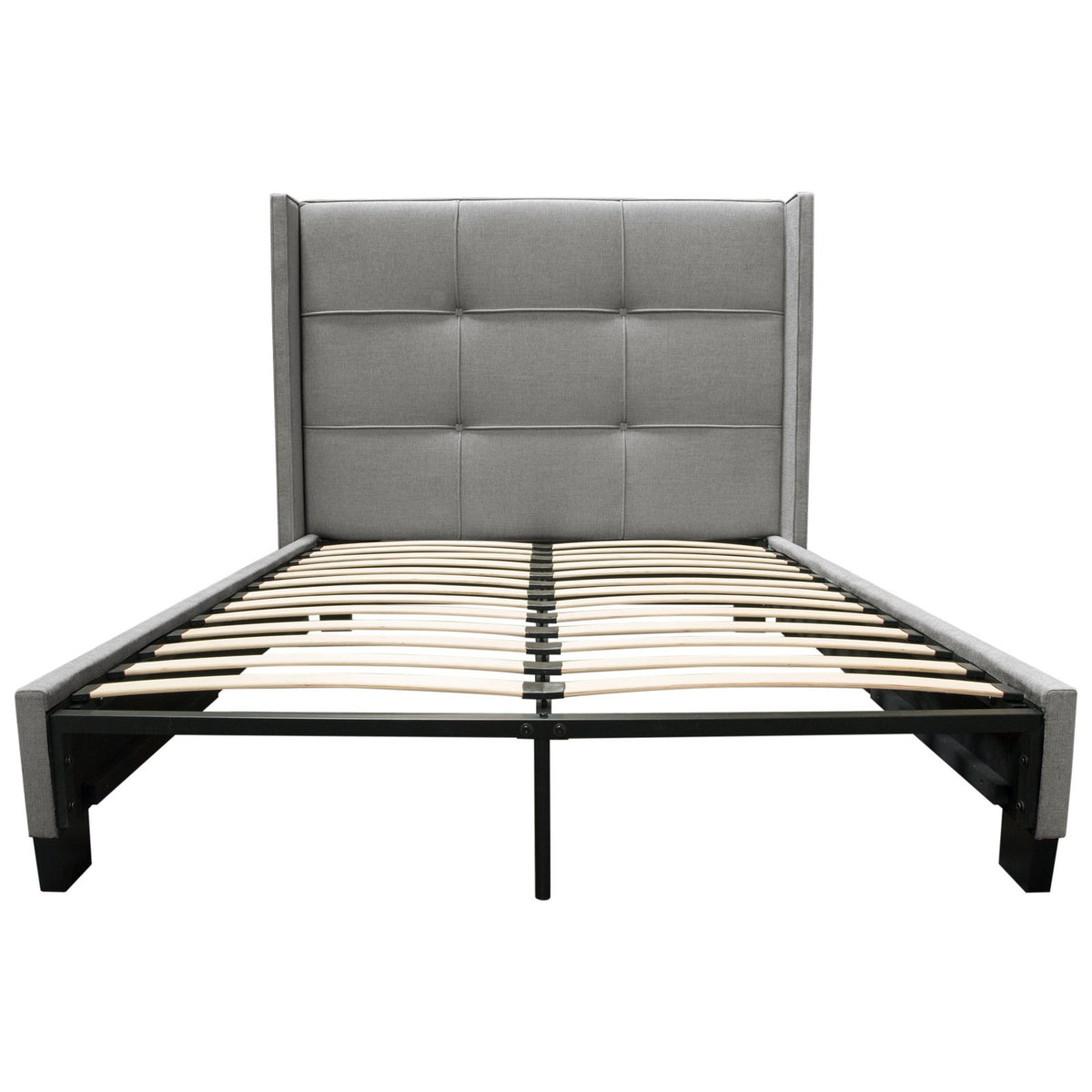 Beverly Queen Bed with Integrated Footboard Storage Unit & Accent Wings in Grey Fabric