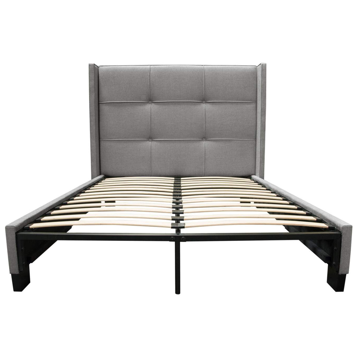 BEVERLYGRQUBED Beverly Queen Bed With Integrated Footboard Storage Unit & Accent Wings In Grey Fabric By Diamond Sofa