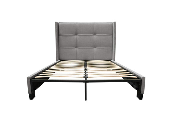 BEVERLYGRQUBED Beverly Queen Bed With Integrated Footboard Storage Unit & Accent Wings In Grey Fabric By Diamond Sofa