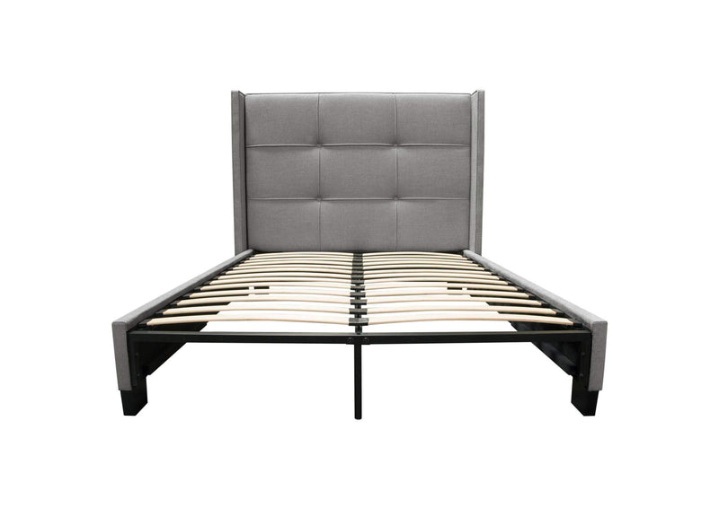BEVERLYGRQUBED Beverly Queen Bed With Integrated Footboard Storage Unit & Accent Wings In Grey Fabric By Diamond Sofa